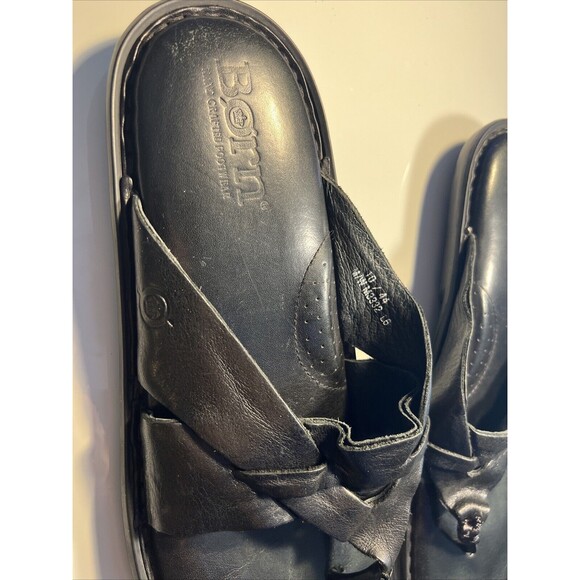 Size 10 Born Leather Sandals Flip Flop Slides  Hand Crafted Black Open Toe  EUC main image 10